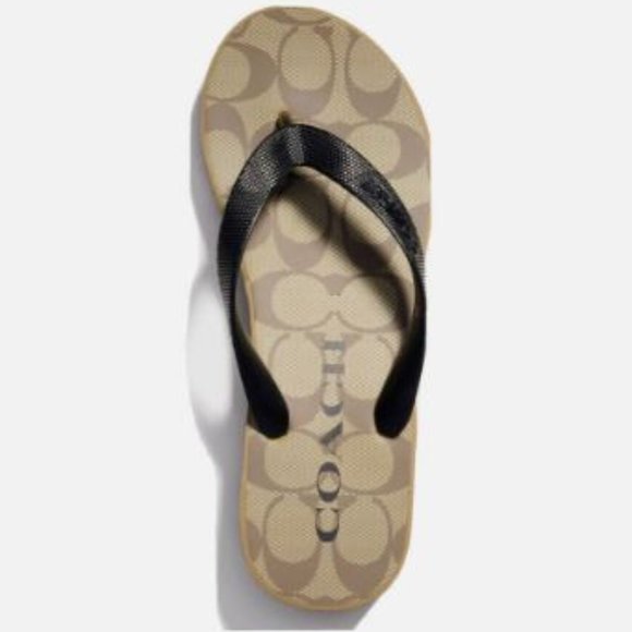 NWT COACH Khaki/Black SIG C LYNN Platform Wedge Sandal/Flip Flops - Picture 3 of 10